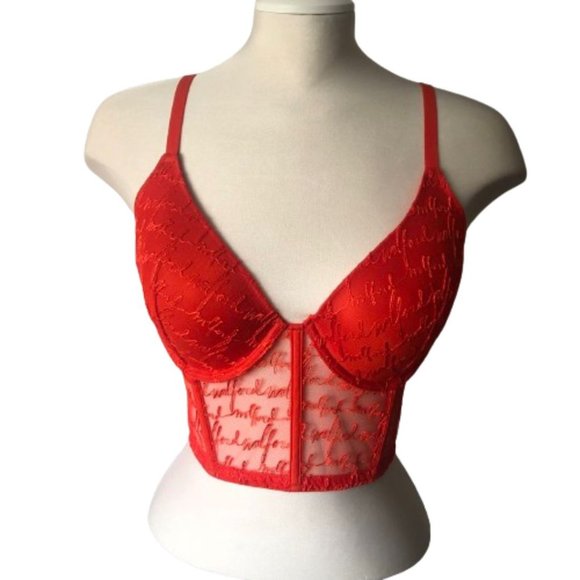 NWT Wolford Logo Obsessed Bustier Crop Top in Red Glow Size 34D - Picture 3 of 17